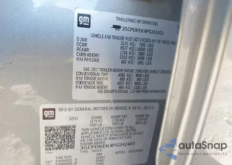 2023 Chevrolet Silverado 1500 from USA, damaged, VIN 3GCPDKEK4PG242403